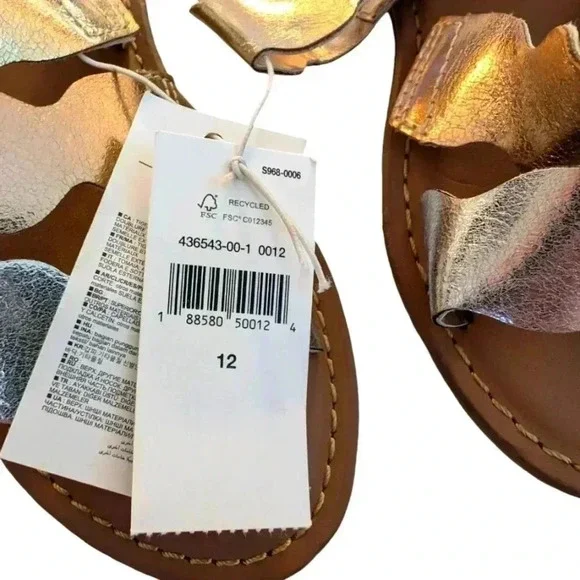 NWT Gap Kids Girl's Metallic Shiny Scalloped Silver Sandal SZ 12